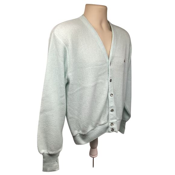 Izod Lacoste Mens Vintage Cardigan Sweater Small Light Blue Made in USA - Picture 3 of 6